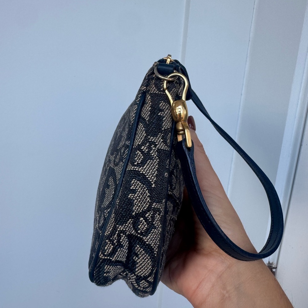 Authentic Vintage Christian Dior Oblique Saddle Bag Navy Blue Gold Hardware - Picture 7 of 11